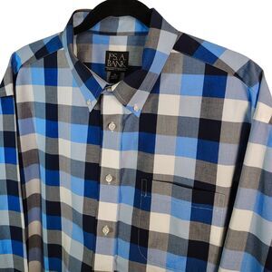 JOS. A. BANK Blue Plaid Cotton XL Men's Long Sleeve Button Down Shirt